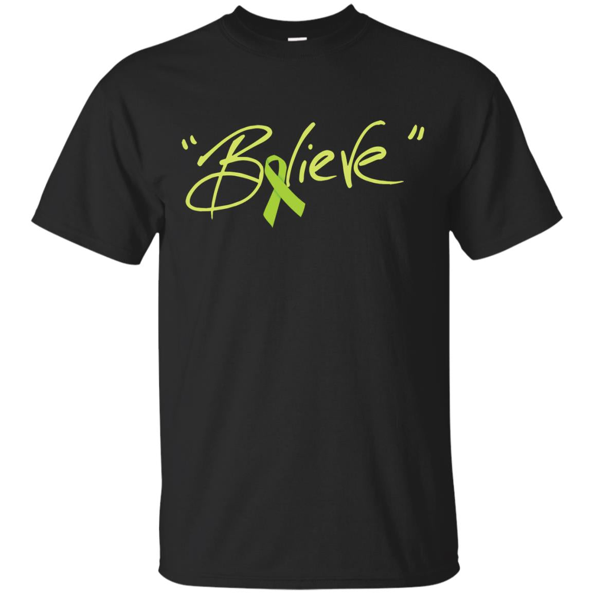 Lymphoma Symptoms Awareness Shirt Lime Ribbon Believe Black