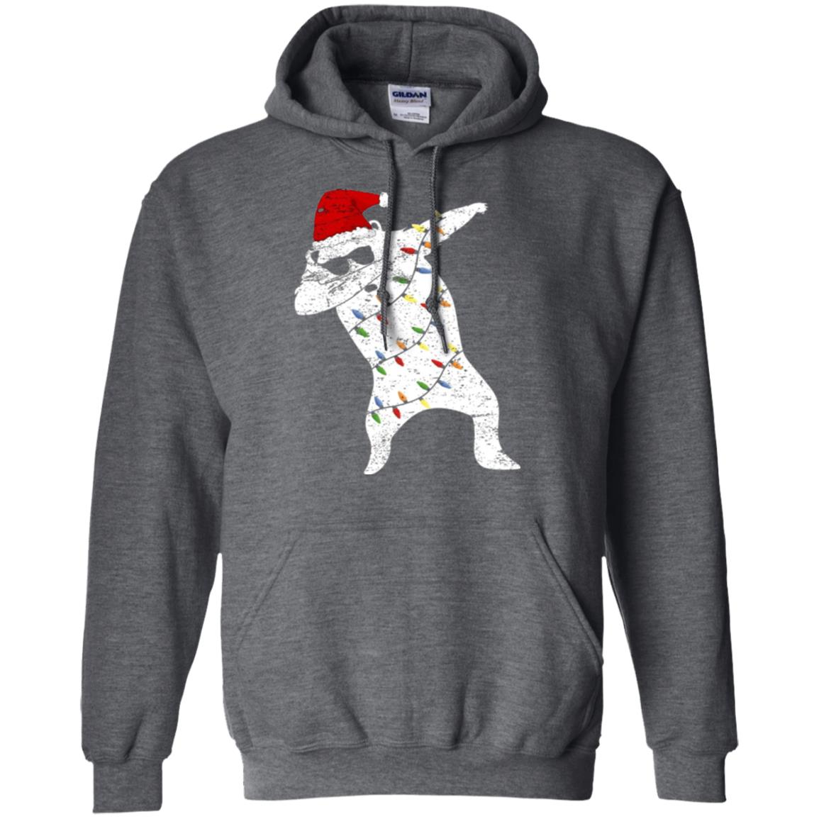 Christmas T-shirt Santa Bear Dabbing Lights Sunglasses Dark Heather