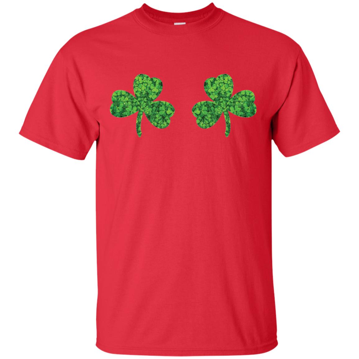 Shamrock Boobs Funny Saint Patrick_s Day T-shirt Red