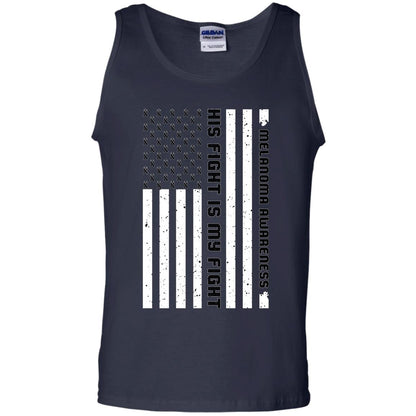 Melanoma Awareness His Fight Is My Fight Black Ribbon Stars Flag Of Usa Shirt Navy