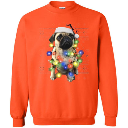 Dog Lover T-shirt Ugly Sweater Photoreal Christmas Lights Pug Graphic Orange