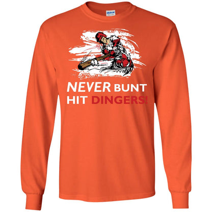 Baseball Lover T-shirt Never Bunt Hit Dingers Orange