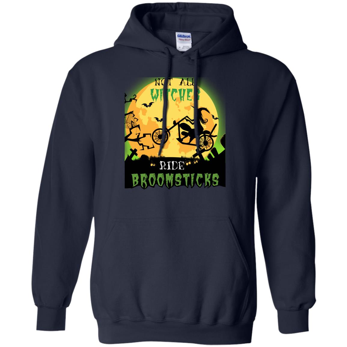 Not All Witches Ride Broomsticks Witches Ride A Motorcycle Funny Halloween Shirt Navy