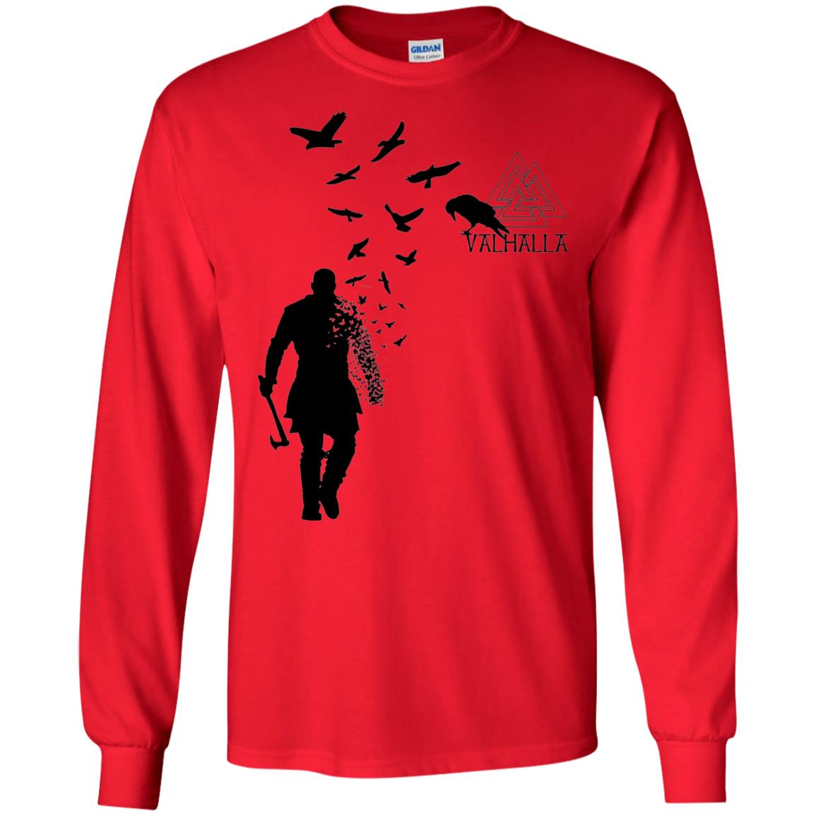 Vikings Axe Ragnar Lothbrok Flock Of Ravens Valhalla Symbol T-shirt Red