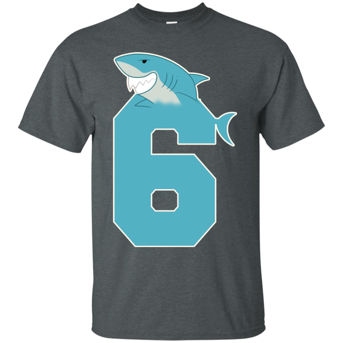 6th Birthday Shark Party Shirt Dark Heather