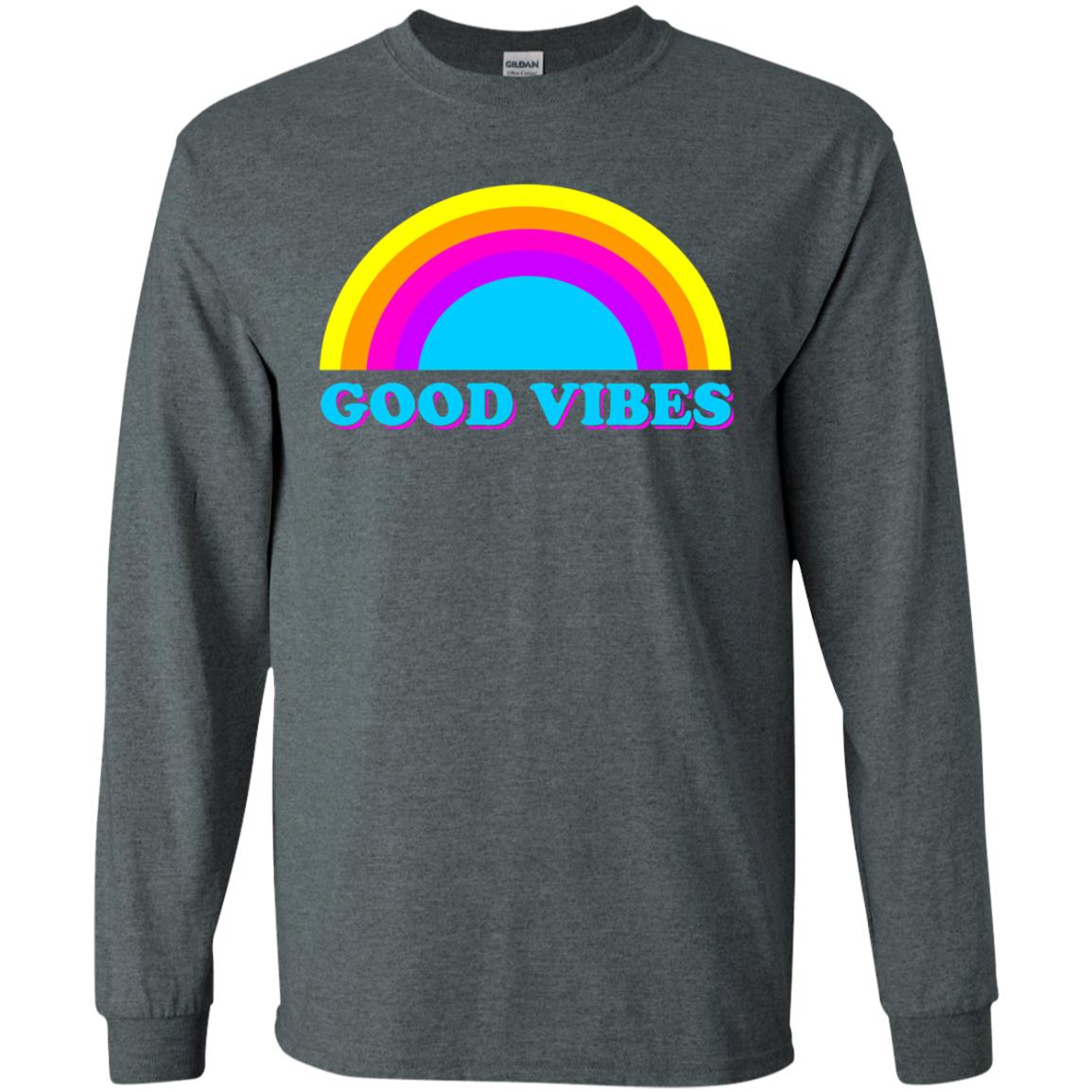 Rainbow Groovy Good Vibes T-shirt Dark Heather