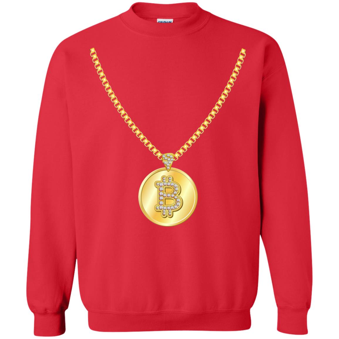 Funny Bitcoin T-shirt Gold Chain Cryptocurrency Necklace Red