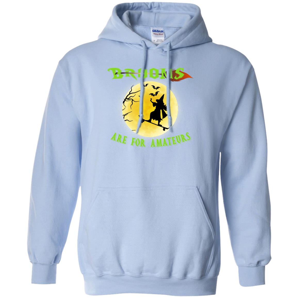 Brooms Are For Amateurs Witches Ride Skateboard Funny Halloween Shirt Light Blue