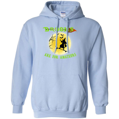 Brooms Are For Amateurs Witches Ride Skateboard Funny Halloween Shirt Light Blue