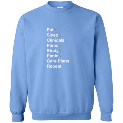 Nurse T-shirt Eat Sleep Clinicals Panic Study Panic Care Plans Repeat Carolina Blue