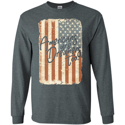 Americans Are Dreamers Too T-shirt American Flag Dark Heather
