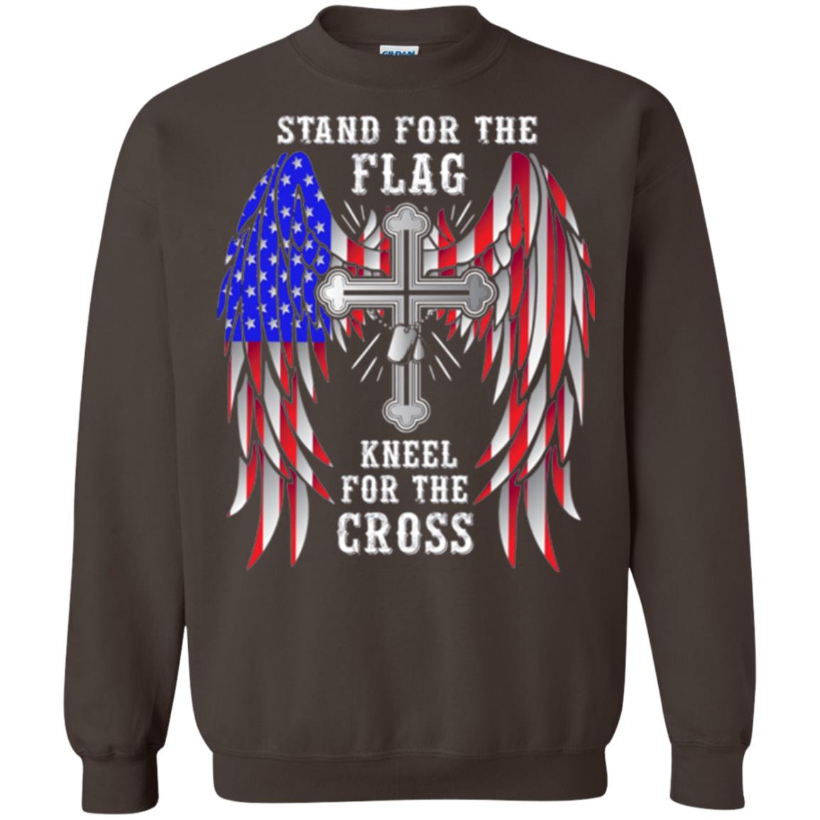 Christian T-shirt Stand For The Flag Kneel For The Cross Dark Chocolate