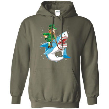 Leprechaun Riding Shark St Patricks Day T-shirt Military Green