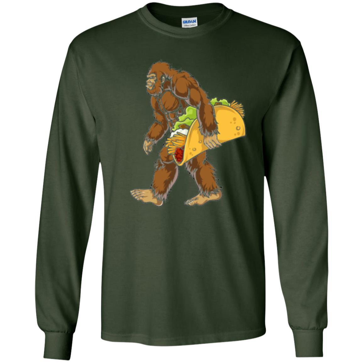 Camping T-shirt Bigfoot Sasquatch Carrying Taco Forest Green