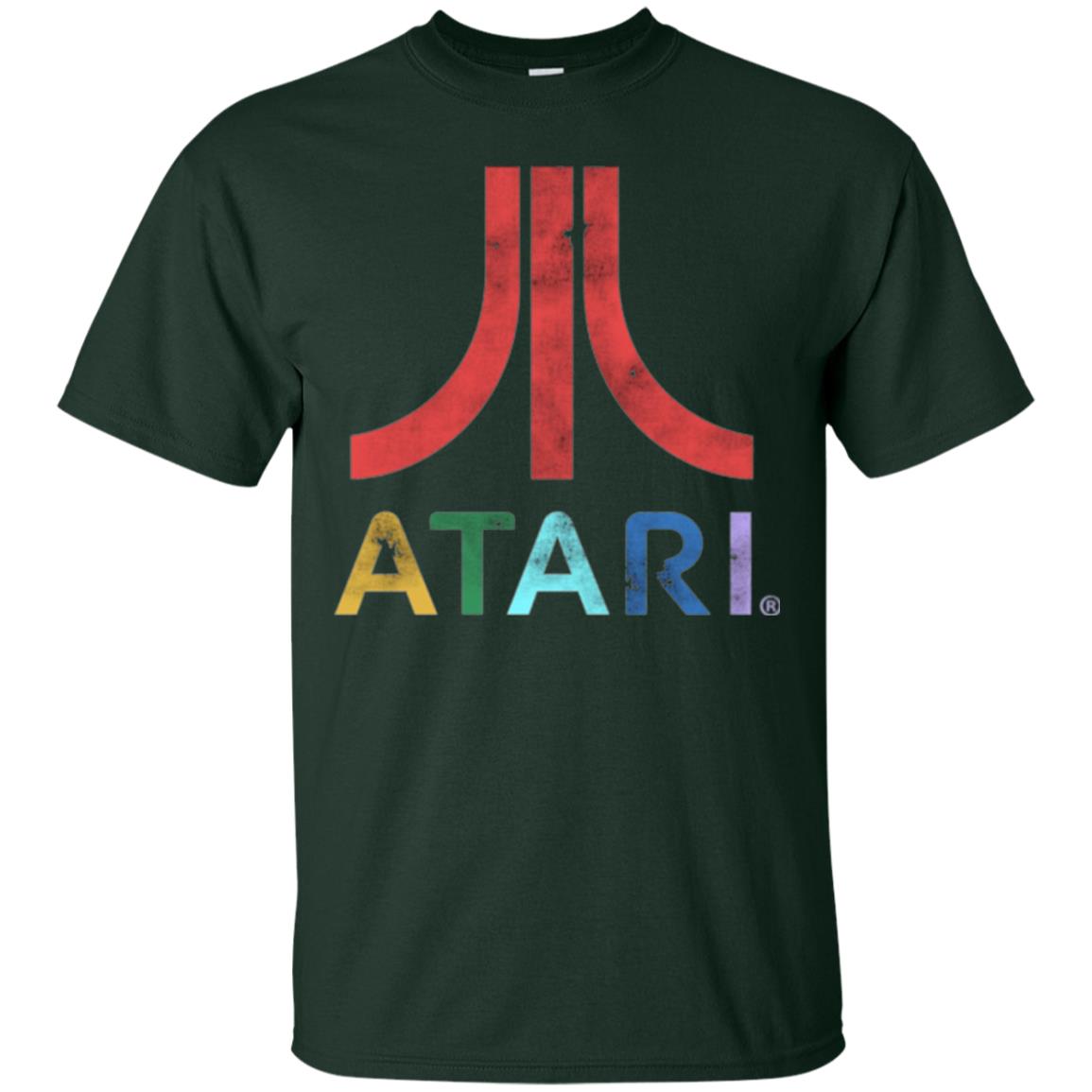 Colorful Retro Atari Gaming Logo T-shirt Forest Green