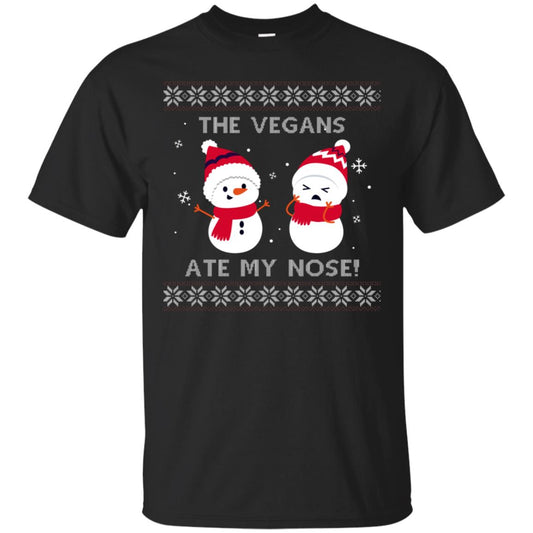 The Vegans Ate My Nose Funny Snowman Saying X-mas Gift Shirt Black
