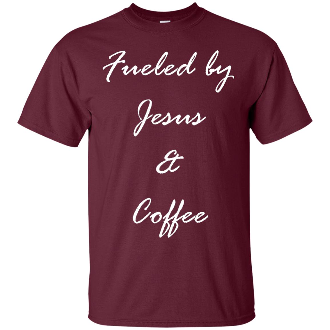 Fueled By Jesus Coffee Graphic Christian T-shirt Maroon