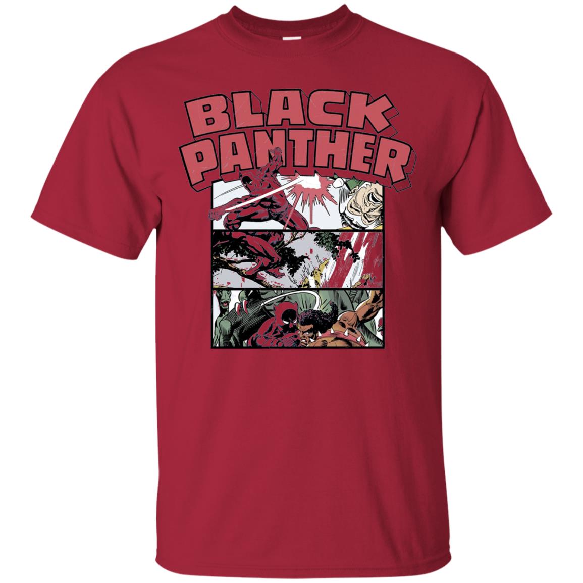 Black Panther Retro Comic Stacked Panel Art T-shirt Cardinal