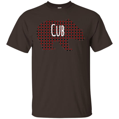 Family Christmas T-shirt Red Plaid Cub Bear Dark Chocolate