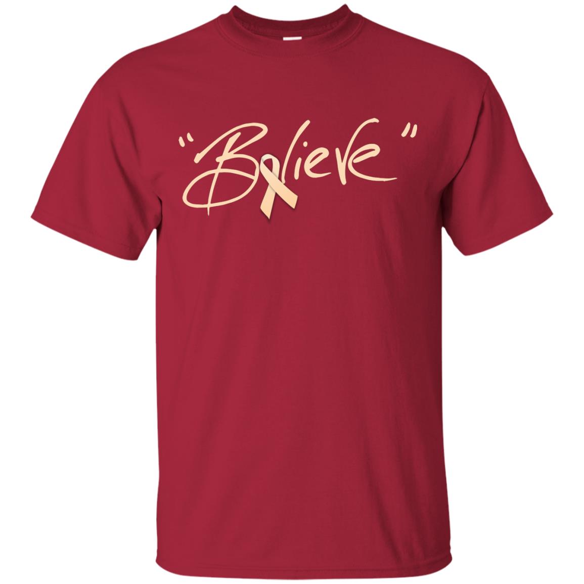 Uterine Cancer Awareness Shirt Peach Ribbon Believe Cardinal