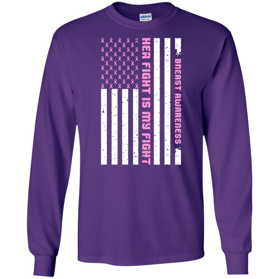 Breast Awareness His Fight Is My Fight Pink Ribbon Stars Flag Of Usa Shirt Purple