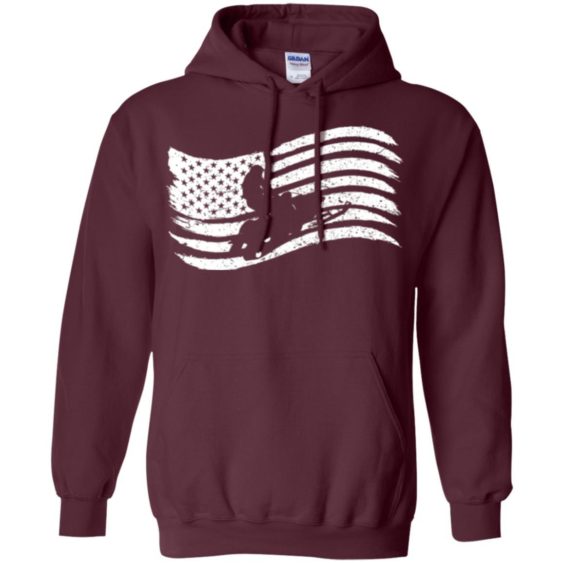 Snowmobile Rider T-shirt American Flag Maroon