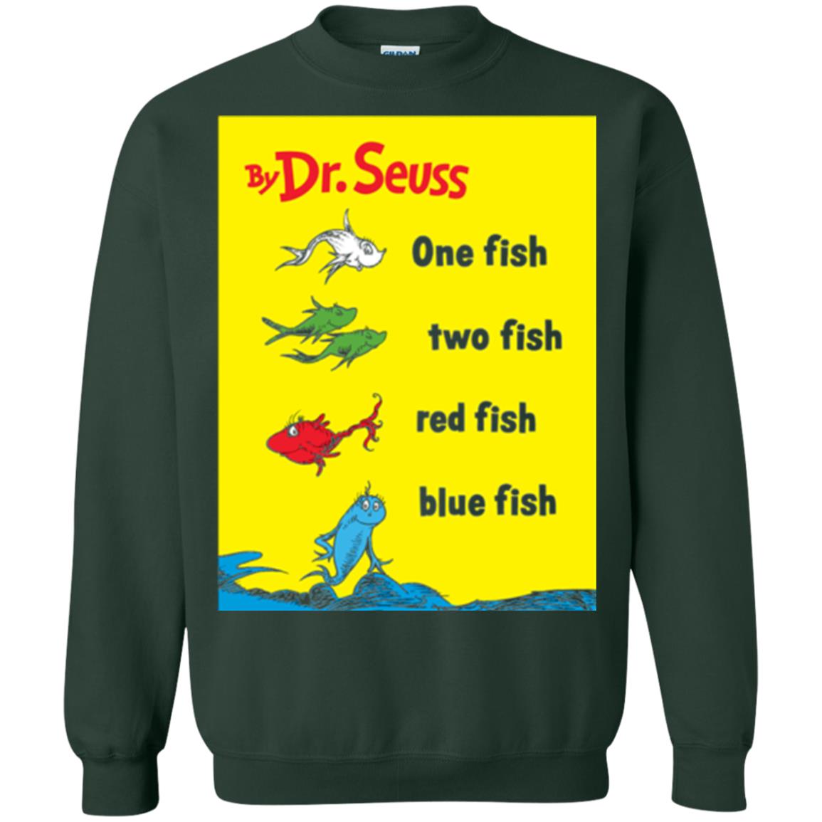 Dr. Seuss One Fish Two Fish Book Lover T-shirt Forest Green