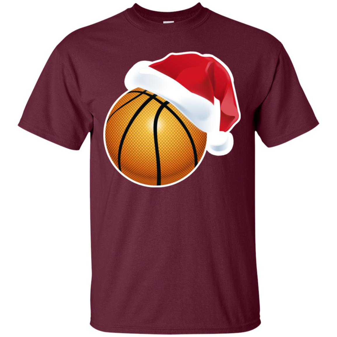 Basketball With Santa Claus Hat X-mas Shirt For Basketball Lovers Maroon