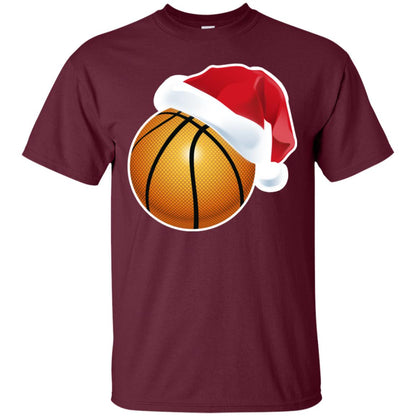 Basketball With Santa Claus Hat X-mas Shirt For Basketball Lovers Maroon