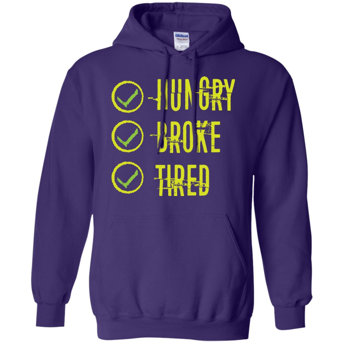 Hungry Broke Tired Check Mark T-shirt Purple
