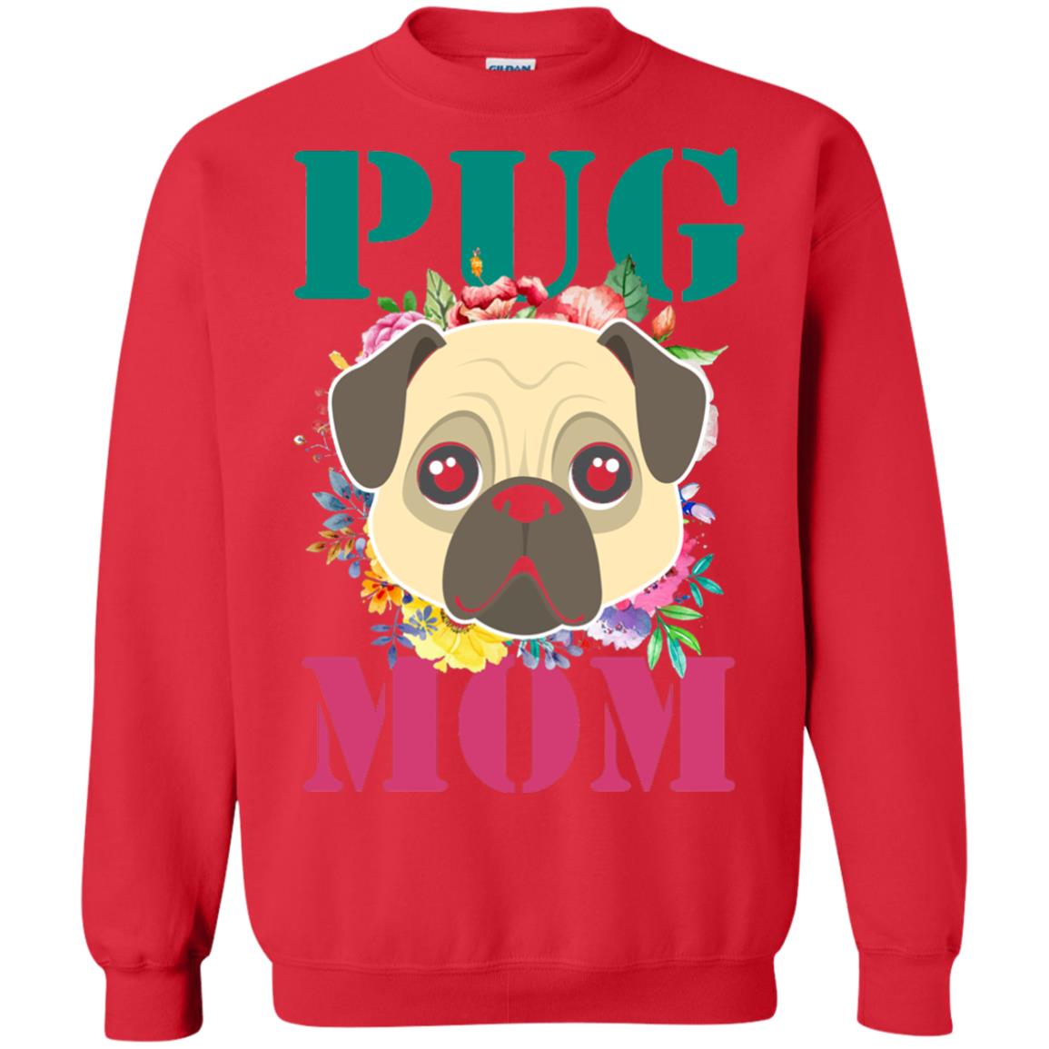 Floral Pug Mom T-shirt Puppy Pet Lover Red