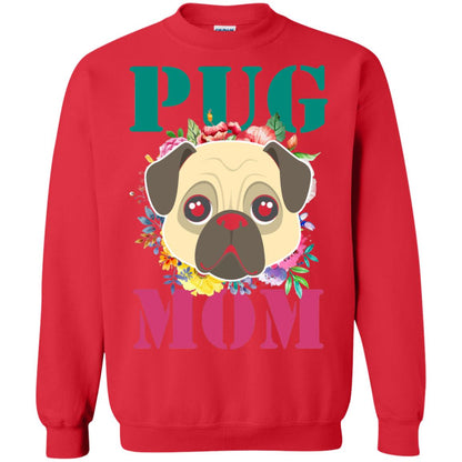 Floral Pug Mom T-shirt Puppy Pet Lover Red