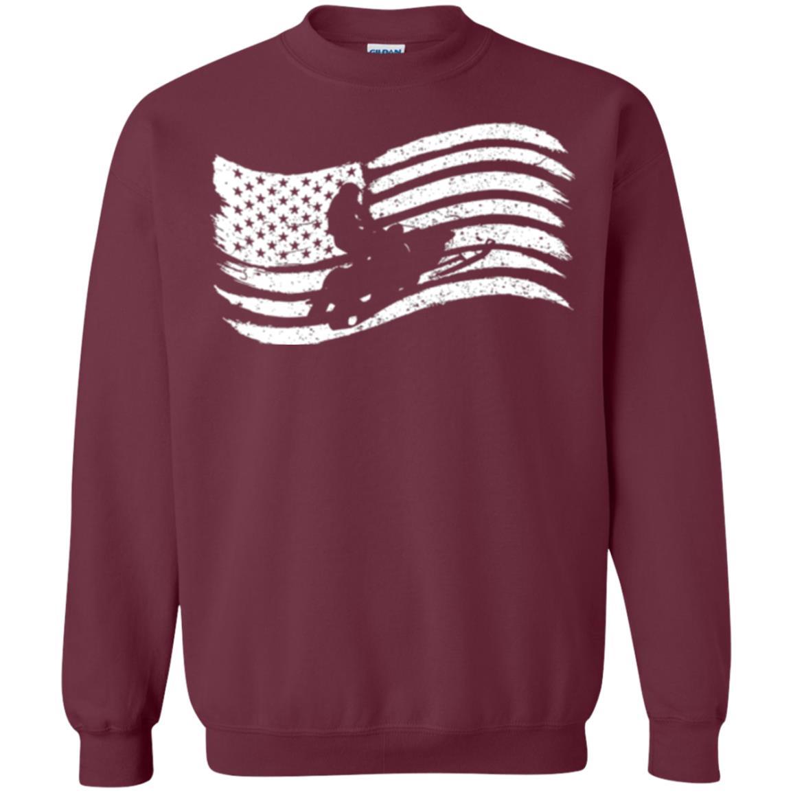 Snowmobile Rider T-shirt American Flag Maroon