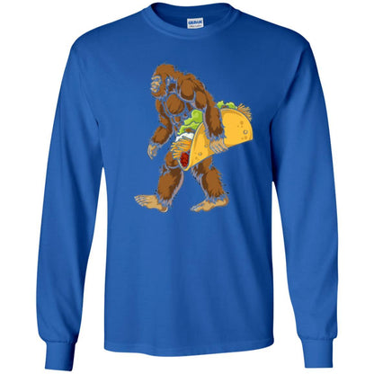 Camping T-shirt Bigfoot Sasquatch Carrying Taco Royal