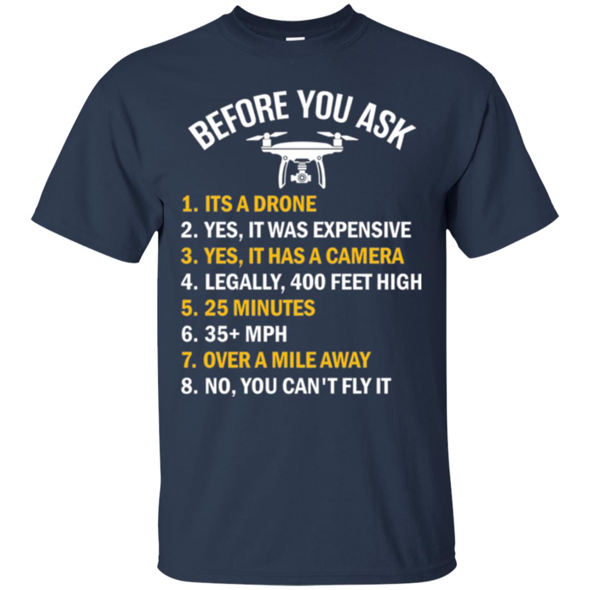 Before You Ask Funny Drone T-shirt You Can_t Fly It Navy