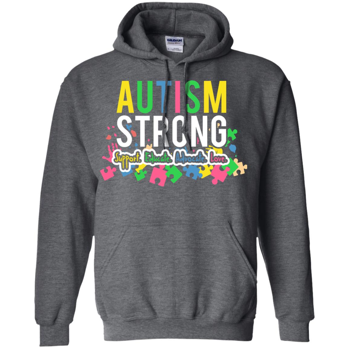 Autism Strong Support Educate Advocate Love Autism Awearness T-shirt Dark Heather
