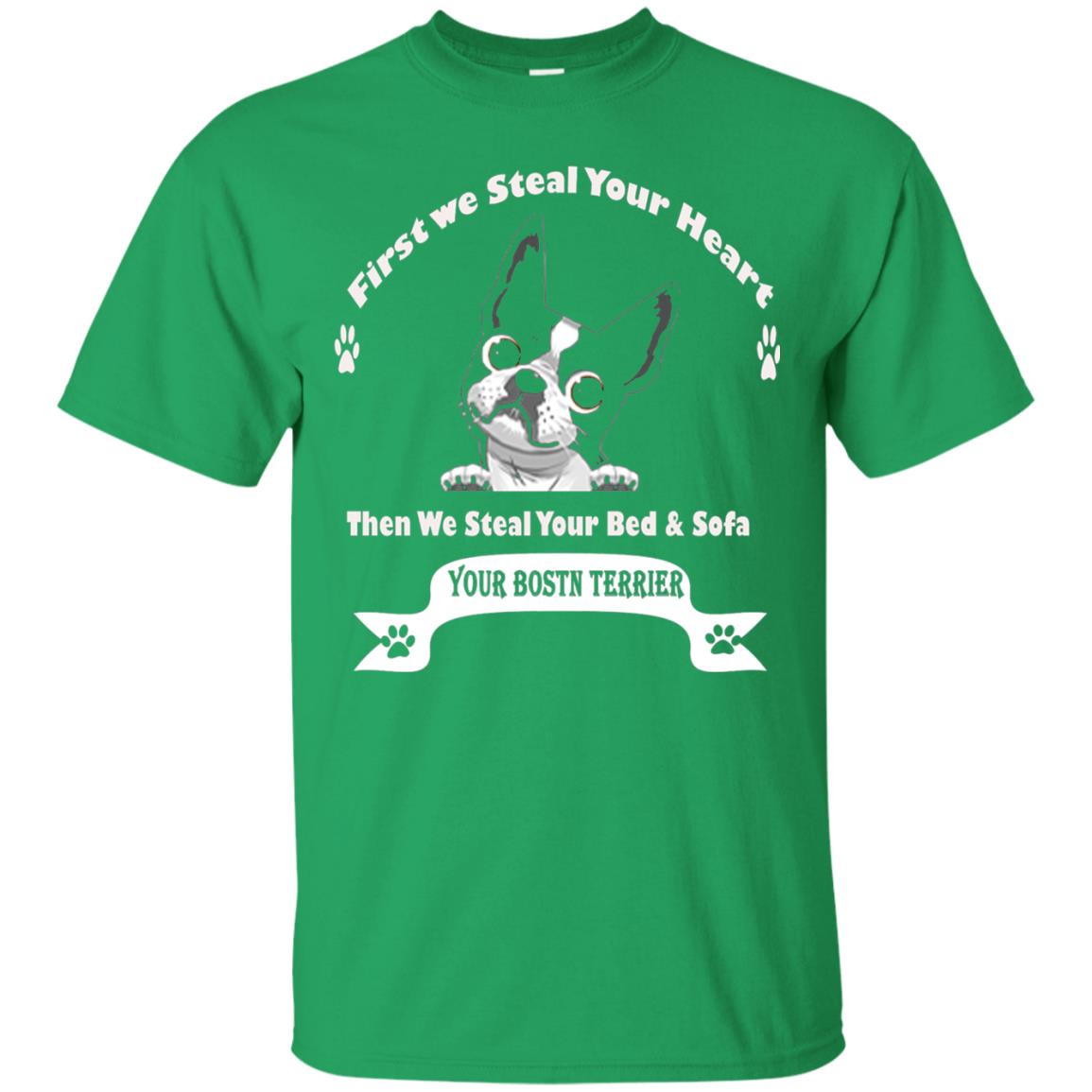 Frist We Steal Your Heart Boston Terrier T-shirt Irish Green