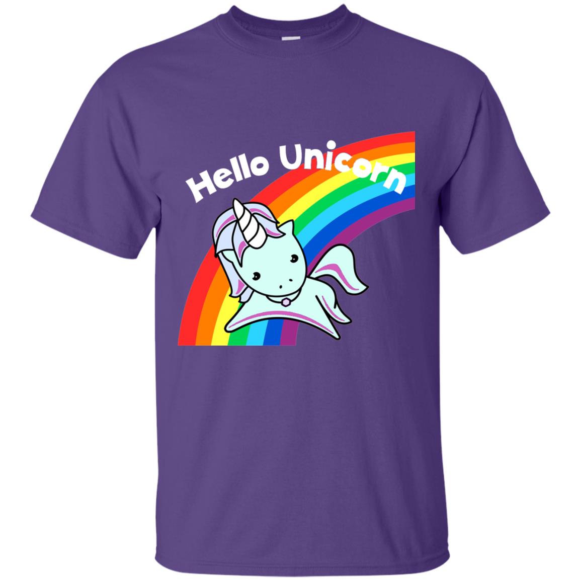 Pink Hello Unicorn Rainbow Unicorn Lover T-shirt Purple