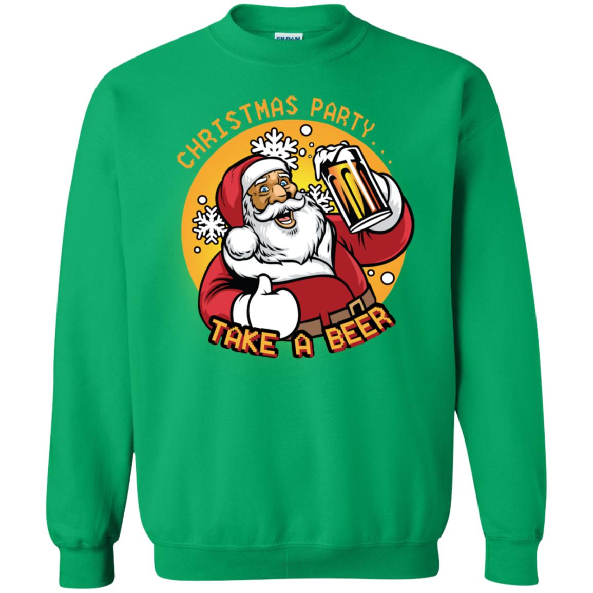 Christmas Party Take A Beer Santa X-mas Gift Shirt Irish Green