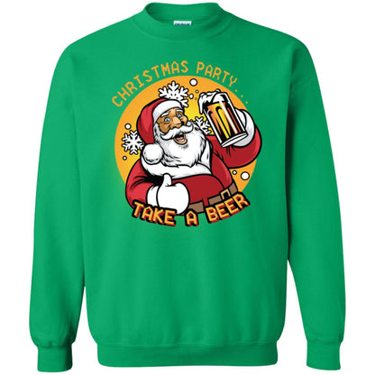 Christmas Party Take A Beer Santa X-mas Gift Shirt Irish Green