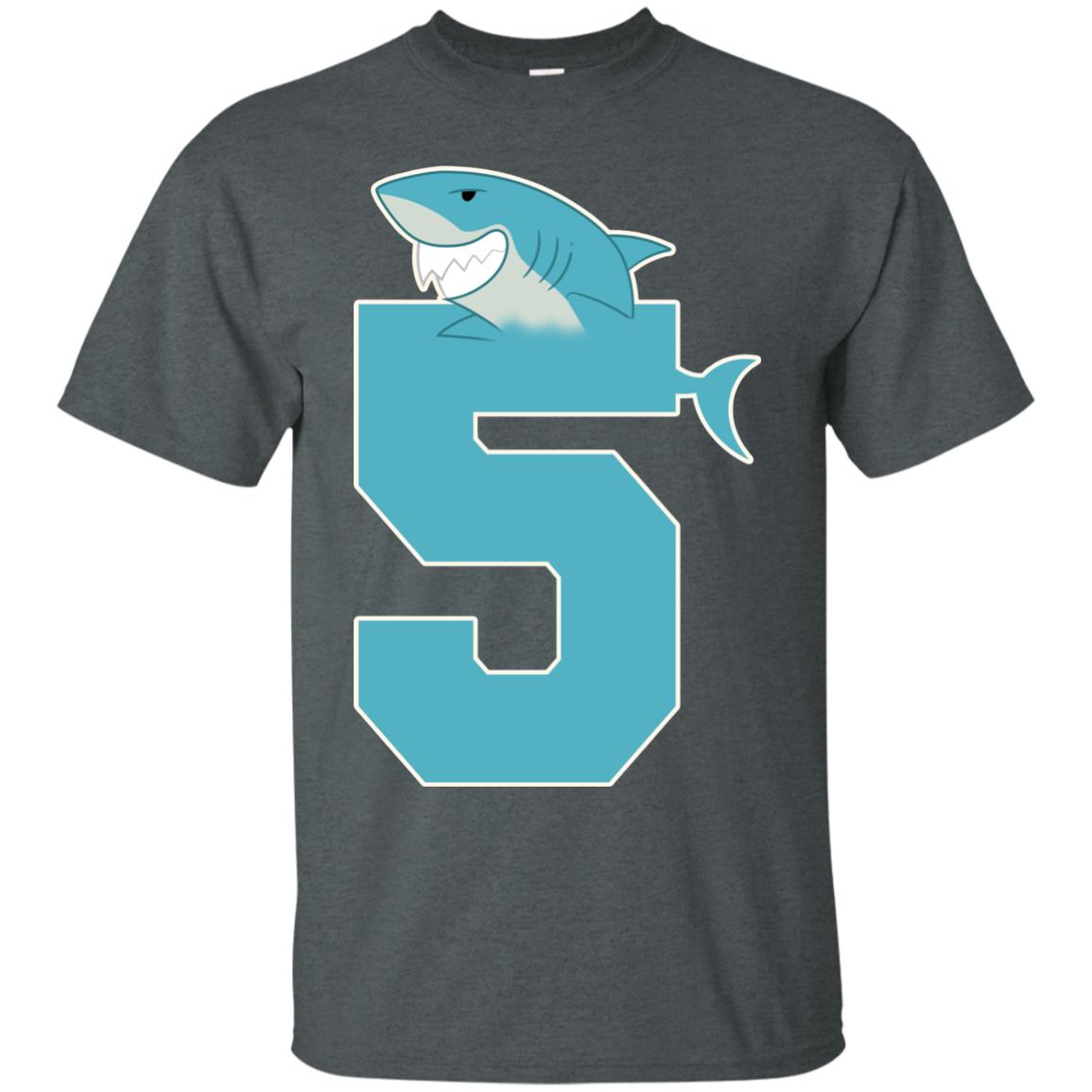 5th Birthday Shark Party Shirt Dark Heather