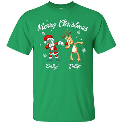 Christmas T-shirt Santa And Reindeer Dilly Dilly Irish Green