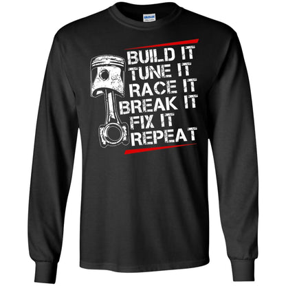 Build It Tune It Race It Break It Fix It Repeat Racecar Steps T-shirt Black