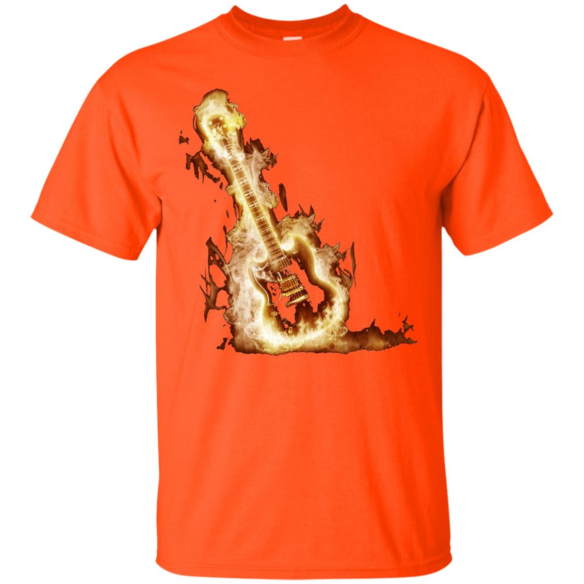 Rock Guitar On Fire T-shirt Orange