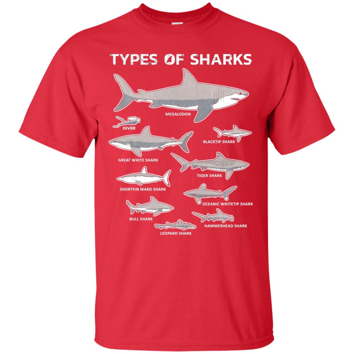 9 Types Of Sharks Educational Academic Ocean T-shirt Red