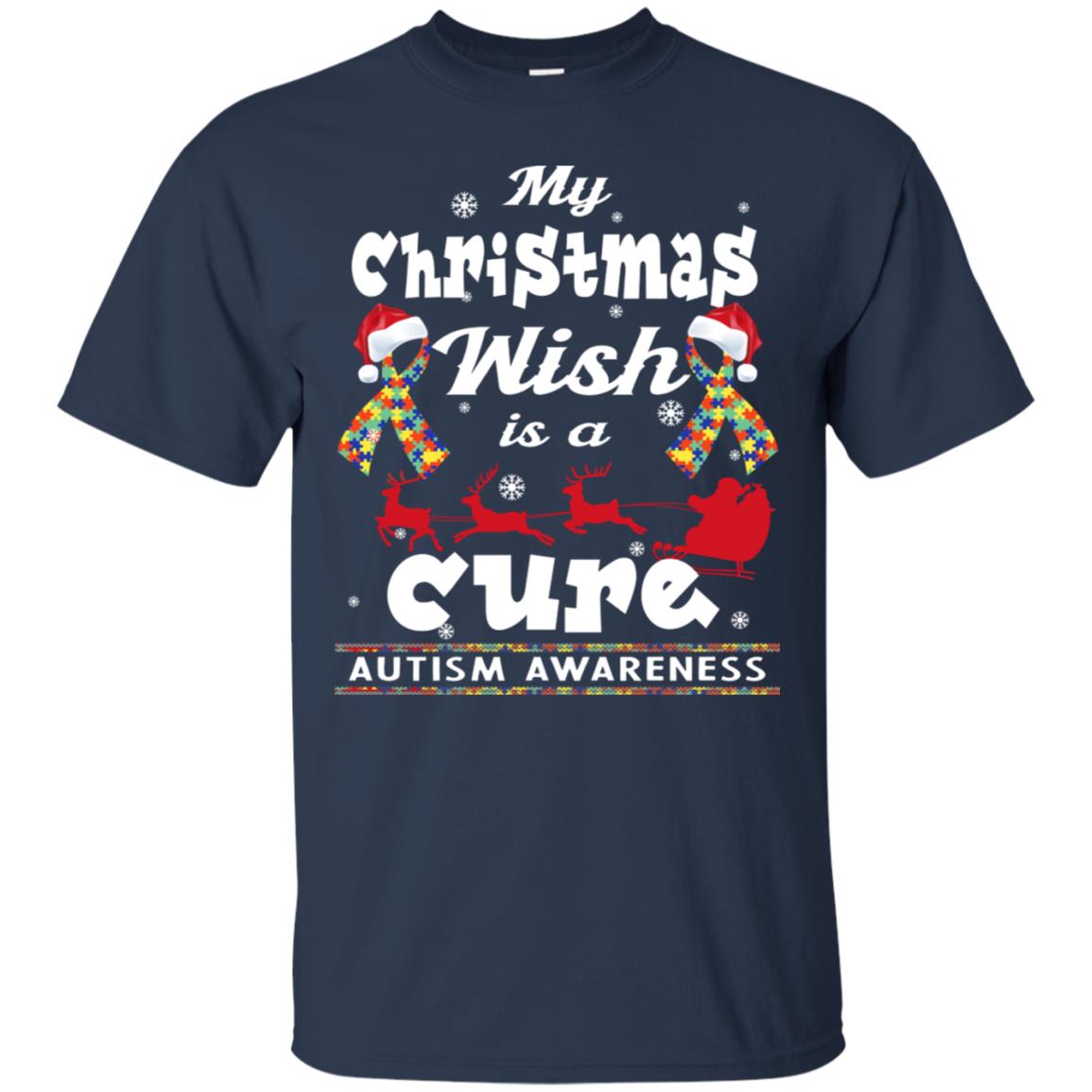 My Christmas Wish Is A Cure Autism Awareness X-mas Gift Shirt Navy