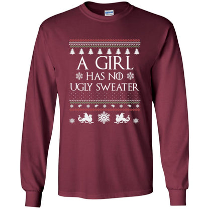 Christmas T-shirt Girl Has No Ugly Sweater Maroon