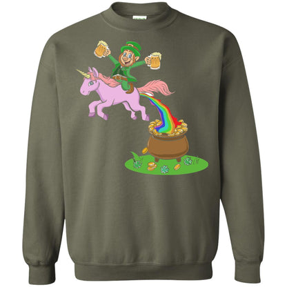 Leprechaun Riding A Unicorn Funny St Patricks Day T-shirt Military Green