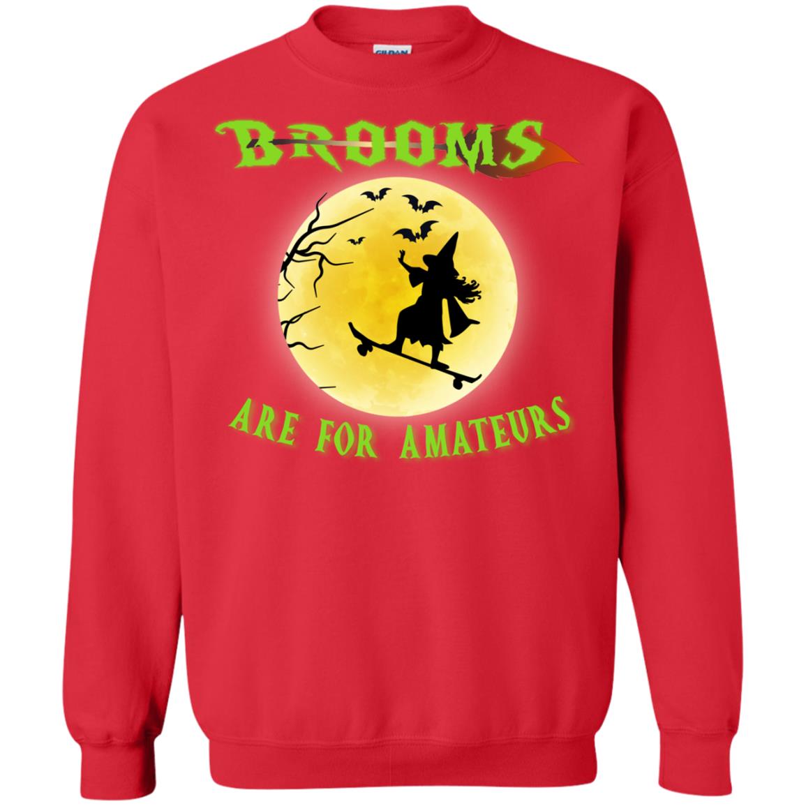 Brooms Are For Amateurs Witches Ride Skateboard Funny Halloween Shirt Red