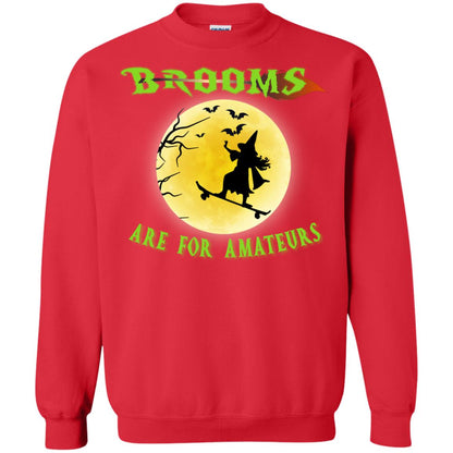 Brooms Are For Amateurs Witches Ride Skateboard Funny Halloween Shirt Red